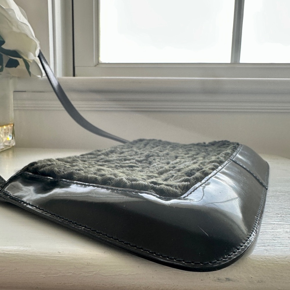FURLA black patent leather and lambswool shoulder bag EUC - Picture 7 of 16